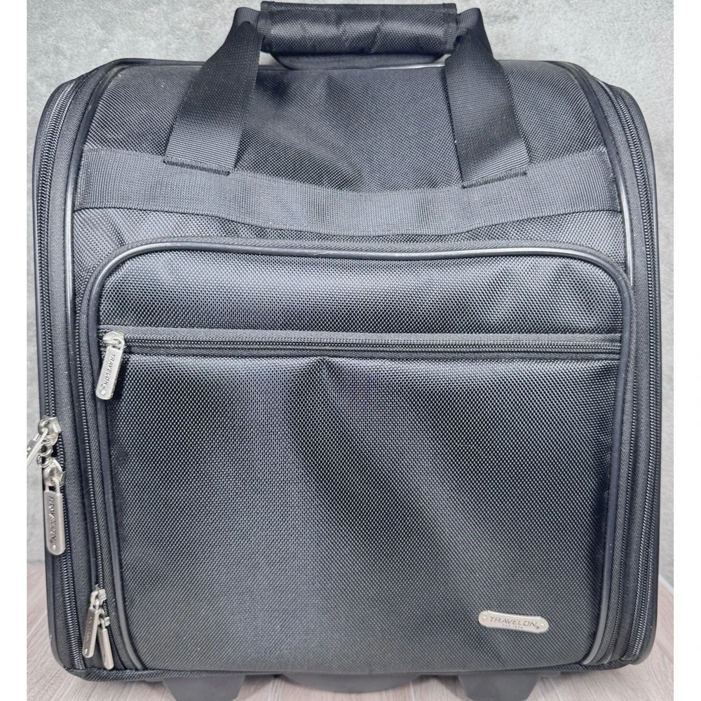 Travelon Rolling Luggage Laptop Bag Carry On Black Wheeled Tote Expandable 17x15